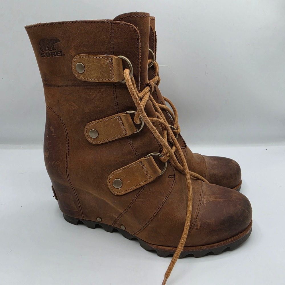 Sorel Joan of Arctic Wedge II Brown Leather Lace Up‎ Boots NL2173-286 Womens 6.5